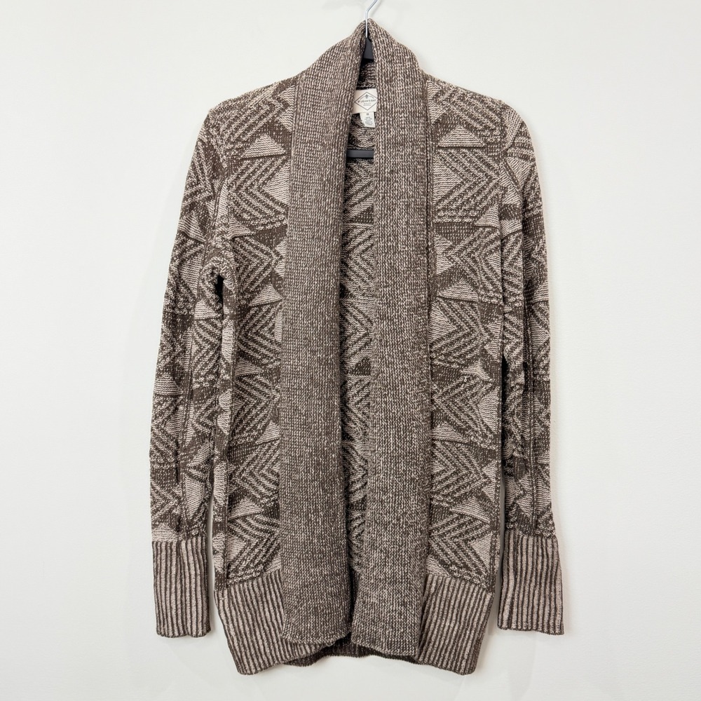 St. John's Bay Womens M Cardigan Brown Geometric Shawl Collar Open Front Sweater